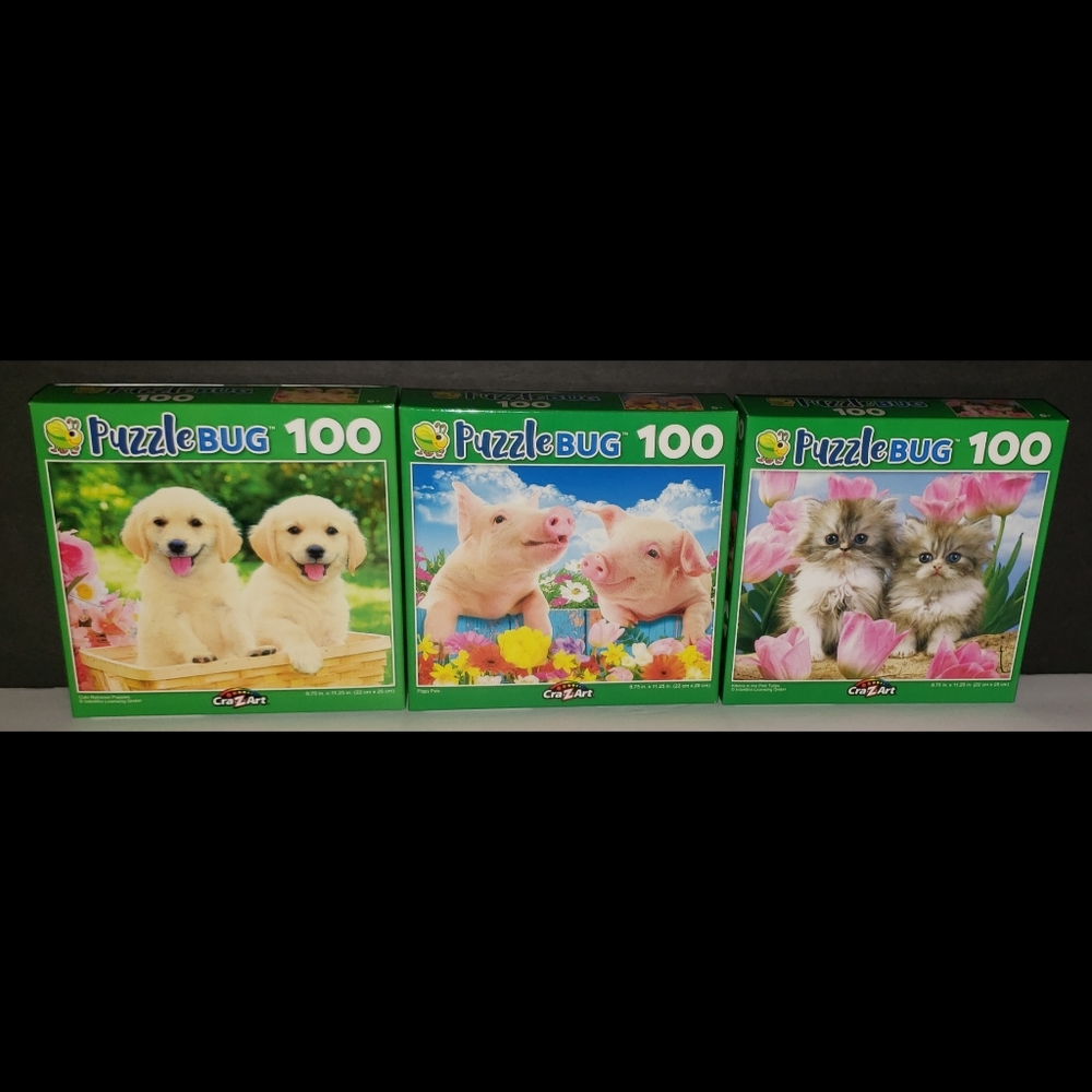 NIB (3) PuzzleBug 100 Piece Puzzles
